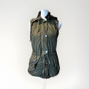 YMI Junior Girls Medium Army Green Vest W/hoodie Grunge Streetwear Utility